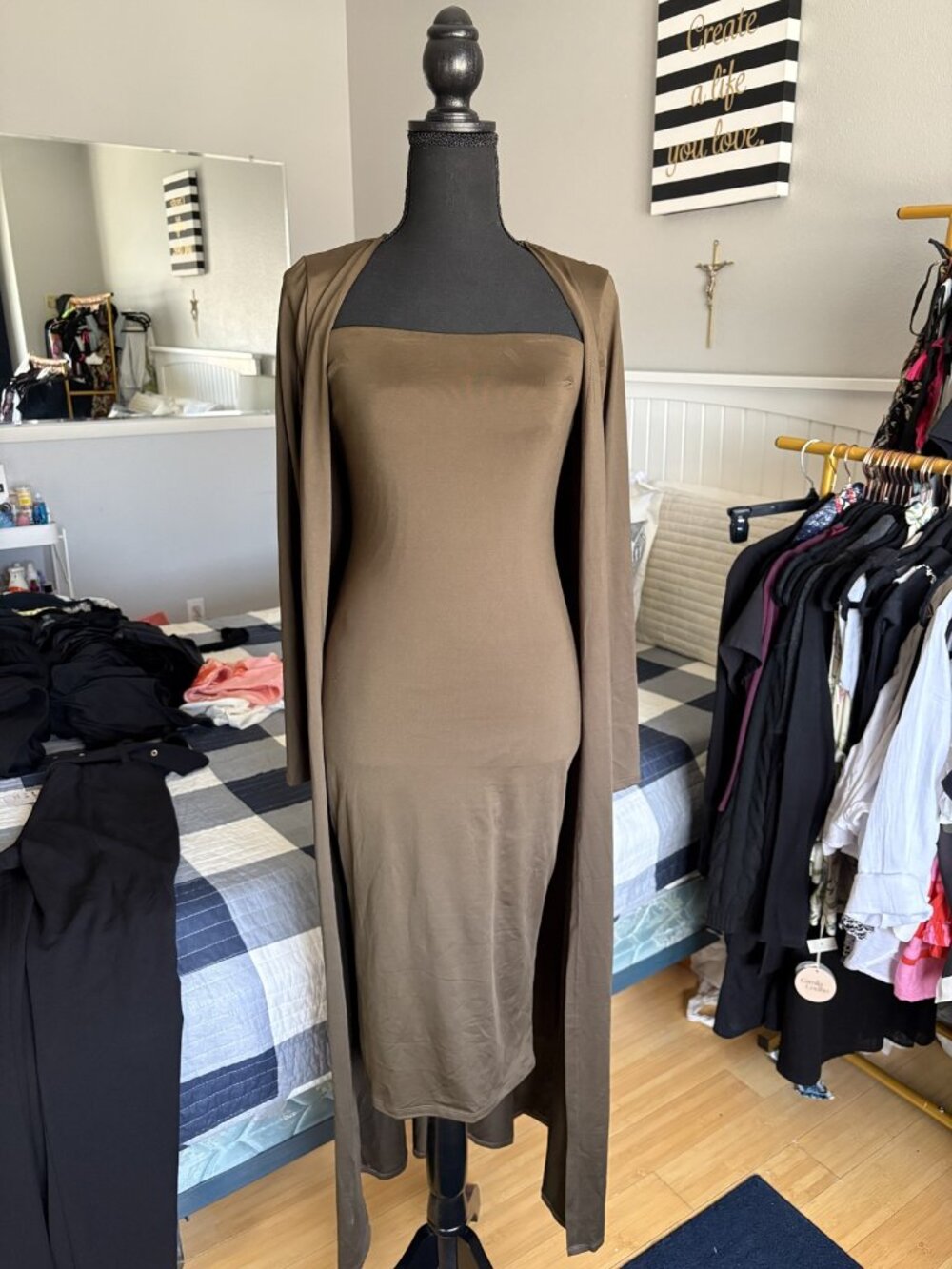 Fashion Nova Green Tube Dress & Duster Cardigan Set, Size M